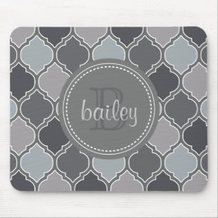 Tapis De Souris Motif de treillis moderne gris monogramme