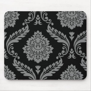 Tapis De Souris Motif décalé en damas rococo gris sur fond noir