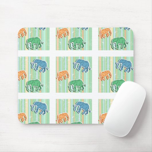 Tapis De Souris Motif d'éléphant sur les rayures vertes (Avec souris)