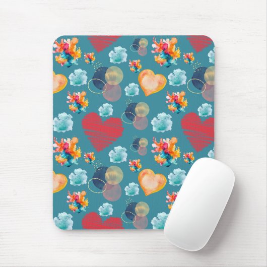 Tapis De Souris Motif des Coeurs Bleus (Avec souris)