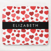 Tapis De Souris Motif Des Coeurs, Coeurs Rouges, Votre Nom (Devant)