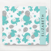 Tapis De Souris Motif Des Eléphants Bleus, Étoiles, Votre Nom (Devant)