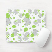 Tapis De Souris Motif Des Eléphants, Eléphants Mignons - Grey Vert (Avec souris)