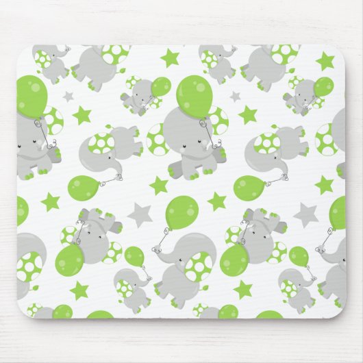 Tapis De Souris Motif Des Eléphants, Eléphants Mignons - Grey Vert (Devant)