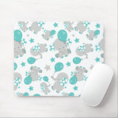 Tapis De Souris Motif Des Eléphants, Eléphants Mignons - Gris Bleu (Avec souris)