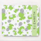 Tapis De Souris Motif Des Eléphants Verts, Étoiles, Votre Nom (Devant)
