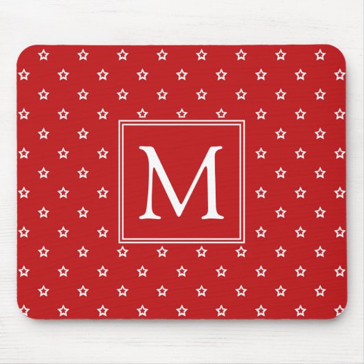 Tapis De Souris Motif des Etoiles Blanches sur Monogramme Rouge Lu (Devant)