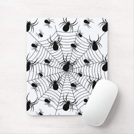 Tapis De Souris Motif d'Halloween Black White araignées (Avec souris)