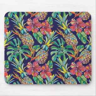 Tapis De Souris Motif d'hibiscus à ananas tropicaux