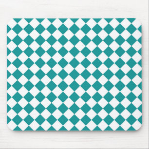 Tapis De Souris Motif diamant à carreaux blanc sarcelle