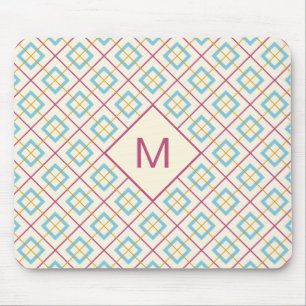 Tapis De Souris Motif diamant géométrique rose et bleu pastel