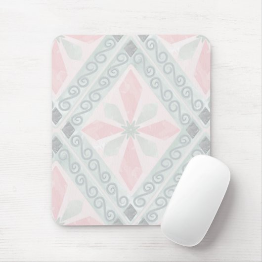 Tapis De Souris Motif diamant pastel vert et rose (Avec souris)
