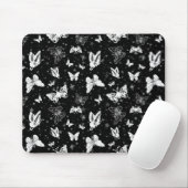 Tapis De Souris Motif d'illustration noir blanc papillon (Avec souris)
