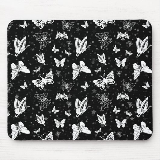 Tapis De Souris Motif d'illustration noir blanc papillon (Devant)