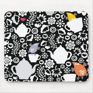 Tapis De Souris Motif d'oiseaux et de tasses