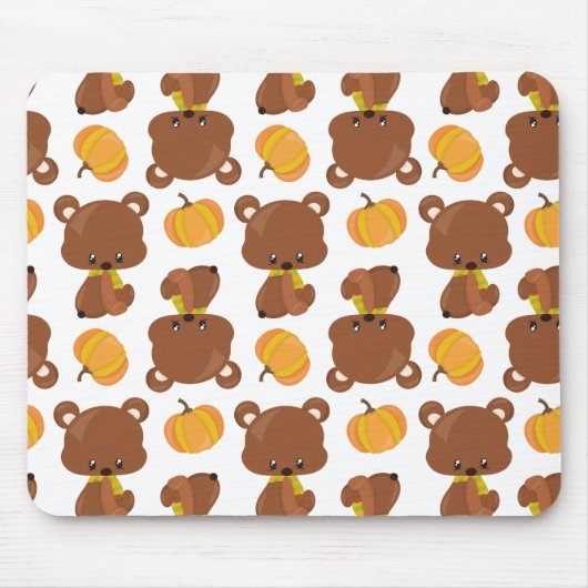 Tapis De Souris Motif D'Ours, Ours Mignons, Automne, Citrouille (Devant)
