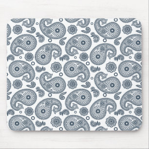 Tapis De Souris Motif en cachemire bleu foncé indien sur blanc