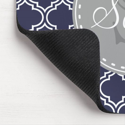 Tapis De Souris Motif en treillis bleu de la marine monogramme (Coin)