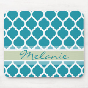 Tapis De Souris Motif en treillis bleu turquoise et gris clair