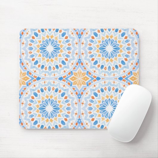 Tapis De Souris Motif en tuiles marocaines en bleu et orange (Avec souris)