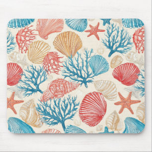 Tapis De Souris Motif étoile de mer coquillage de plage d'été bleu