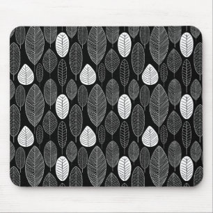 Tapis De Souris Motif feuille - blanc sur noir