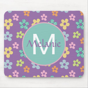 Tapis De Souris Motif fleur pointillé mignon violet personnalisé