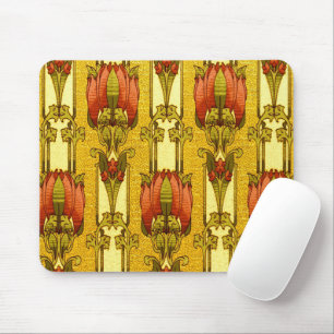 Tapis De Souris Motif floral Art nouveau vintage rouge tulipe