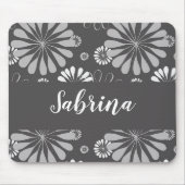 Tapis De Souris Motif floral blanc et gris (Devant)