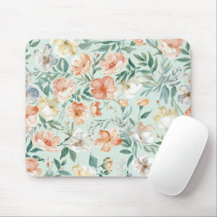 Tapis De Souris Motif floral bleu aquarelle de prairie fleurie