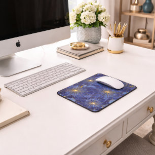 Tapis De Souris Motif floral bleu or moderne