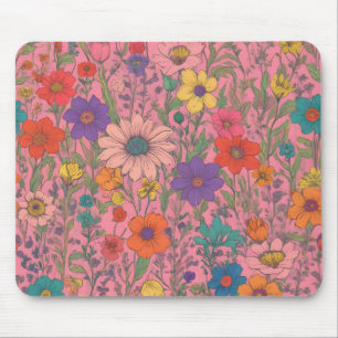 Tapis De Souris Motif floral coloré sur rose