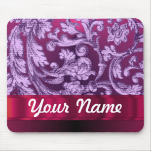 Tapis De Souris Motif floral damassé mauve sur magenta