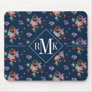 Tapis De Souris Motif floral de bouquet rose du monogramme  