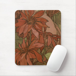 Tapis De Souris Motif floral de Poinsettia Art nouveau rouge de Mu