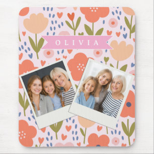 Tapis De Souris Motif floral folklorique mignon nordique rose pers
