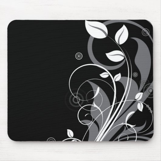Tapis De Souris Motif floral gris sur le noir (Devant)