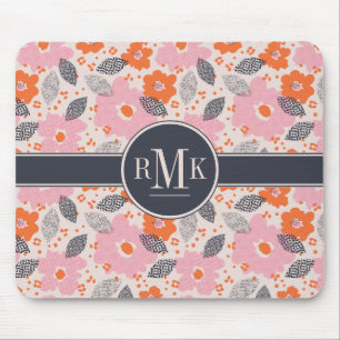 Tapis De Souris Motif floral mignon du monogramme rétro