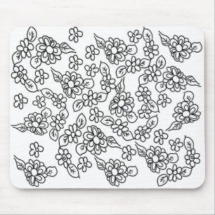 Tapis De Souris Motif floral noir et blanc