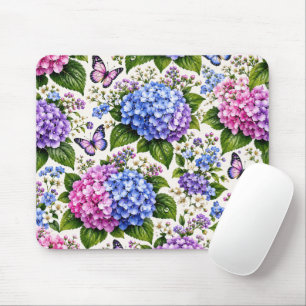Tapis De Souris Motif floral papillon Hydrange enchanté