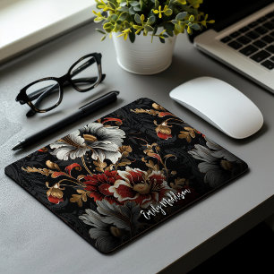 Tapis De Souris Motif floral personnalisé gris rouge foncé maussad