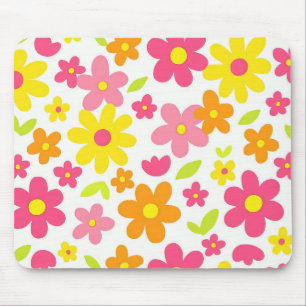 Tapis De Souris Motif floral rétro rose et jaune de l'été lumineux