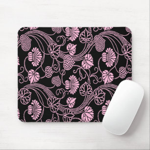 Tapis De Souris Motif floral rétro rose sur noir