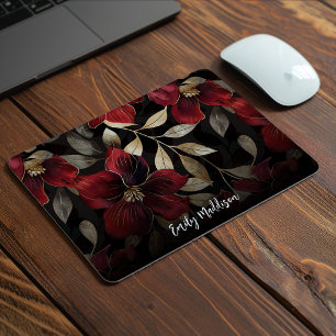 Tapis De Souris Motif floral rouge or foncé personnalisé dans un s
