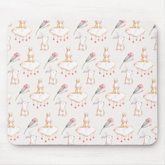 Tapis De Souris Motif floral simple Pâques | Mousepad de lapin (Devant)