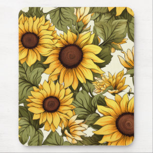 Tapis De Souris Motif floral, soleil et marguerites
