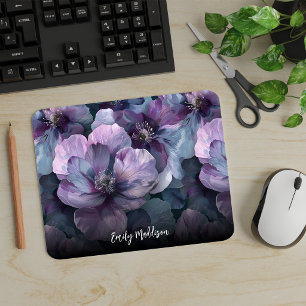 Tapis De Souris Motif floral sombre violet personnalisé