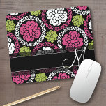 Tapis De Souris Motif floral tendance Hot rose et noir Monogramme<br><div class="desc">Ajoutez votre nom ou monogramme à cette illustration amusante avec des fleurs et des cercles graphiques.</div>