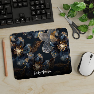 Tapis De Souris Motif floral translucide bleu foncé personnalisé a