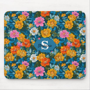 Tapis De Souris Motif floral Vintage rustique coloré en bleu (2)